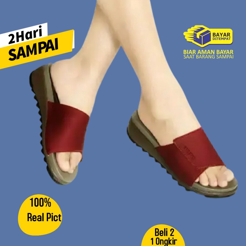 Invincible Wedges Wanita Casual Sandal Wedges Wanita Selop Kokop Terbaru Kekinian