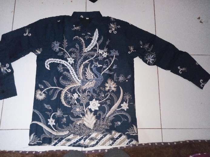 Batik Pria Merak Khayangan Biru Size M - Xxl  Batik Solo Katun Sragenan Full Furing