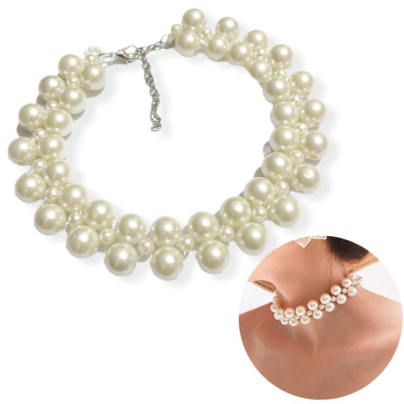 Juliette Big Pearl Korean Choker Necklace Kalung Mutiara Korea Anyam