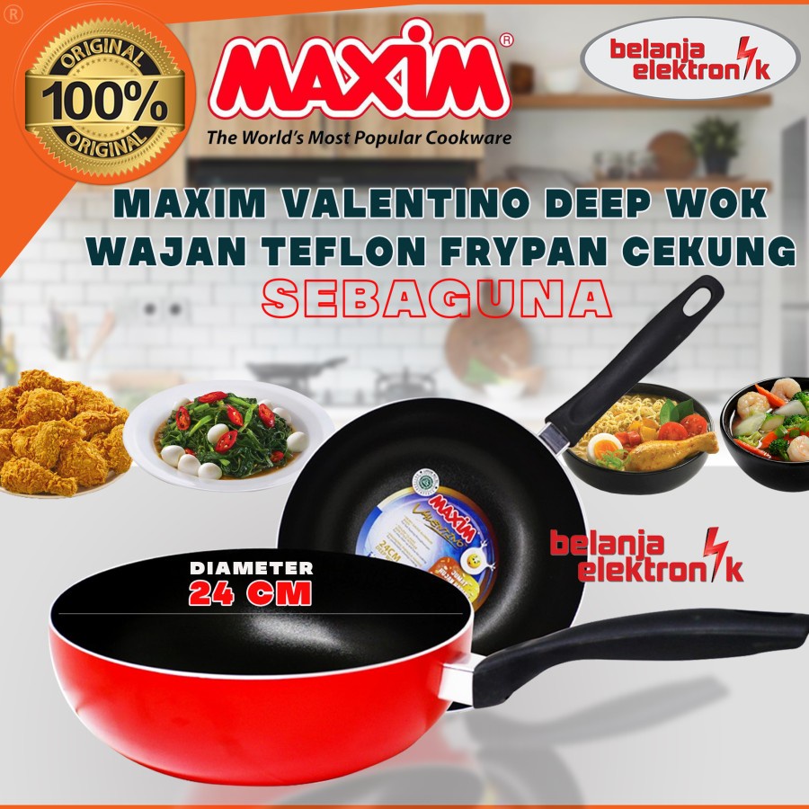 MAXIM Valentino 24 cm Deep Wok Wajan Penggorengan Teflon 24 cm