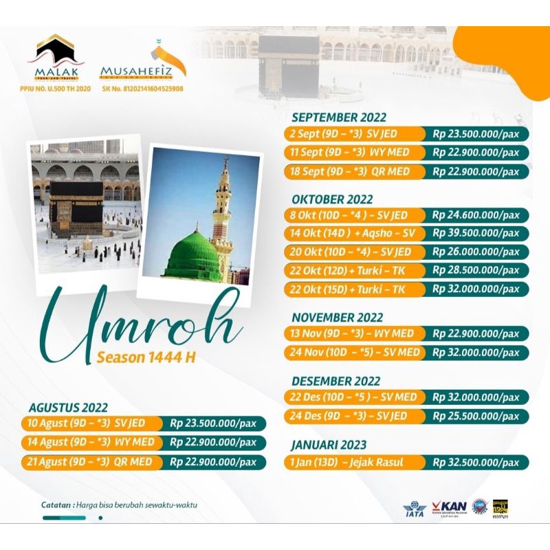 Paket Umroh Murah Terpercaya 1444H (Harga Tercantum Hanya Untuk Angsuran DP saja)