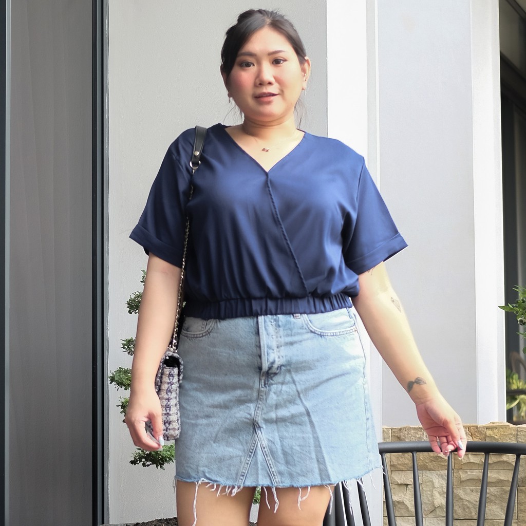 Esmelle Atasan Wanita Jumbo / Blouse Wanita XXXL / Atasan Wanita Big Size / BlouseWanita Jumbo Promo-Navy