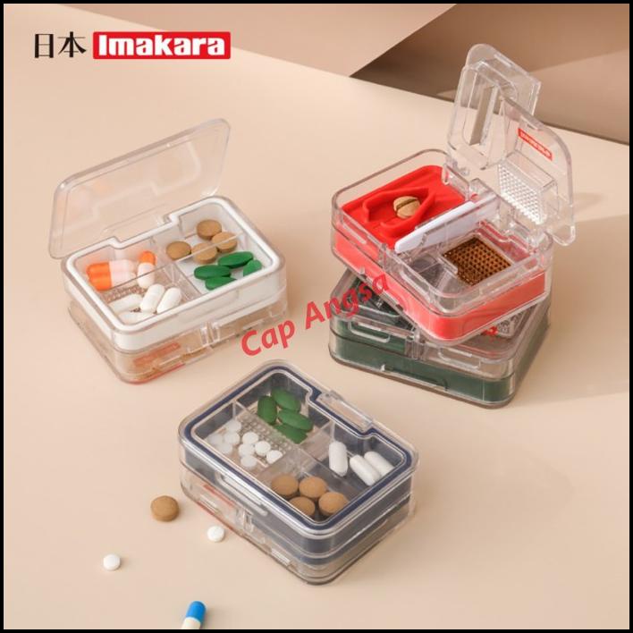 Box Penyimpanan Obat - Kotak Obat Plastik Box Pil Cutter Organizer Imakara Square Pill Box
