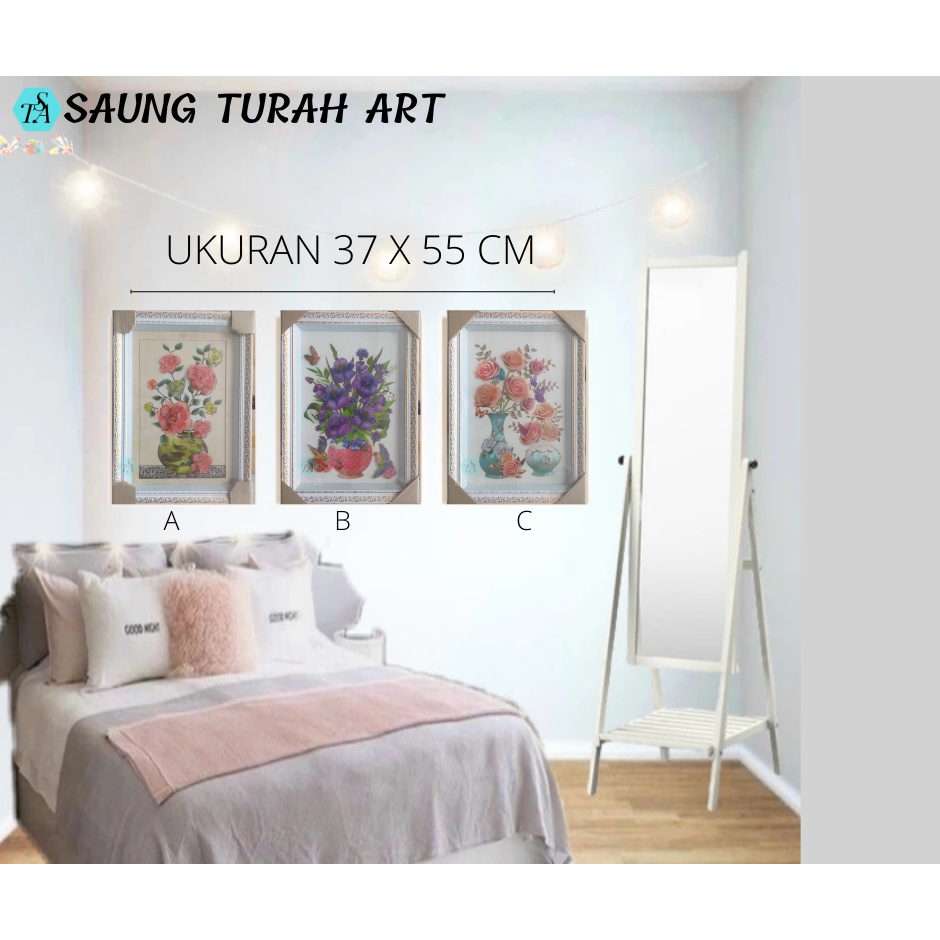 HIASAN DINDING - RUANG TAMU -  DEKORASI RUANGAN - DEKORASI KAMAR - BUNGA - 3D
