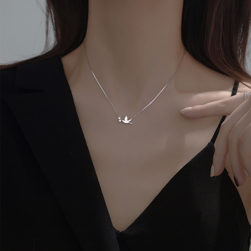 Fashion Peace Dove Pendant Necklace Kalung Korea Bird Silver Chain Necklaces for Women Jewelry Gift