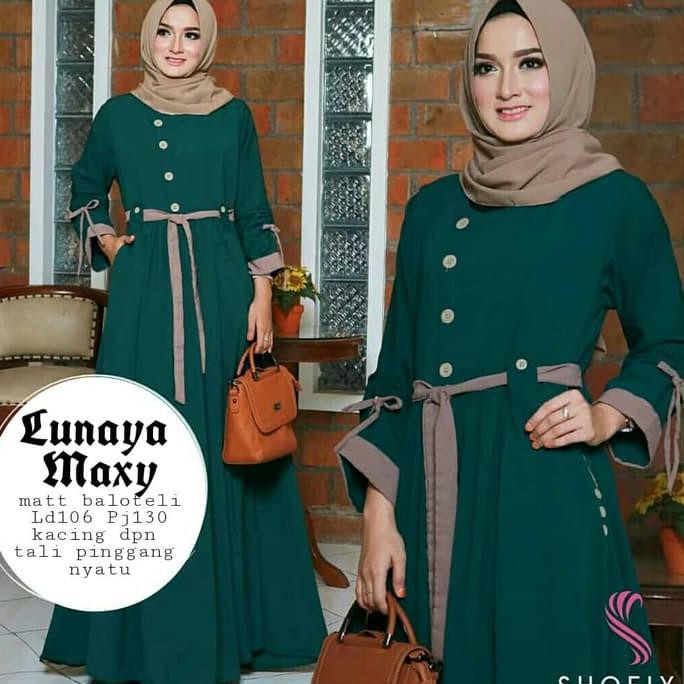 BARU Dress Muslim Lunaya Maxi Hijau / Gamis Balotelli / Baju Muslim Wanita