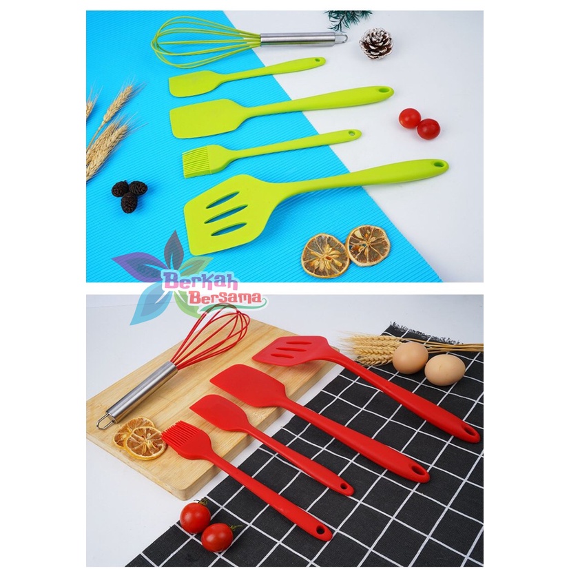 RT81 Alat Masak bahan silikon Silicone Utensil Spatula Cooking Baking Props Set 5pcs Peralatan Masak 5 in 1 Tahan Panas BPA Free BB6366