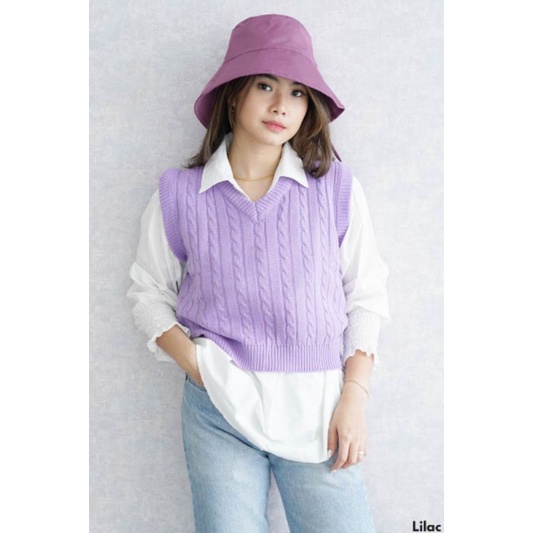 Atasan Sweater Wanita Cable Knit Sweater Vest