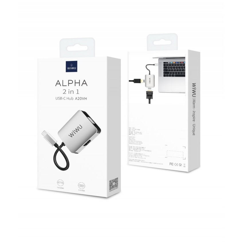 AKN88 - WIWU ALPHA A20VH - Hub Adapter USB-C to VGA and HDMI Connector Cable