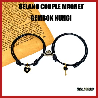 Image of (COD) Gelang Couple Gembok Kunci Magnet Tali Korea Hitam Gelang Couple Kunci Gembok love Collection Berkah Solo