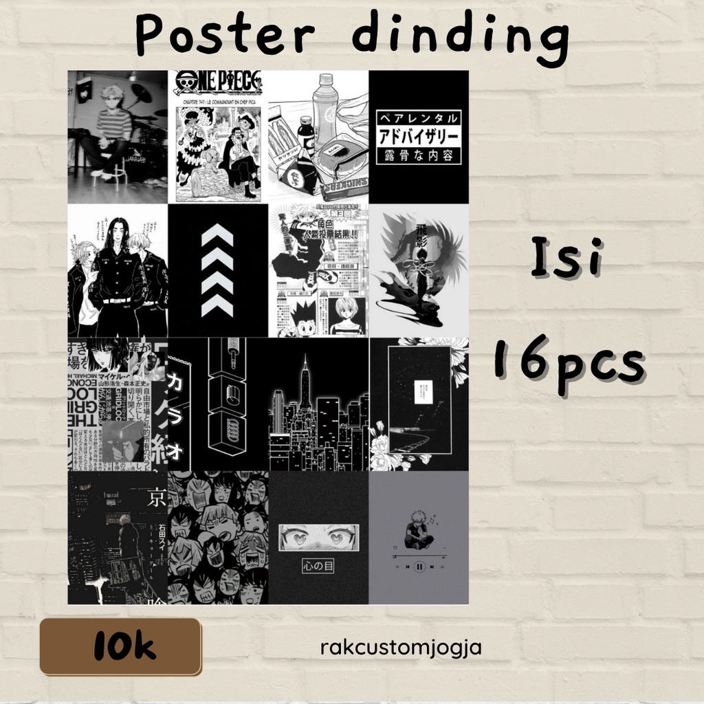 isi 16pcs poster dinding kamar aesthetic murah / poster kamar black / hiasan dinding kamar casual