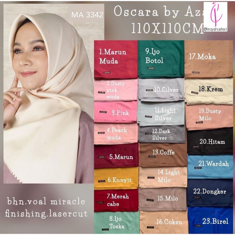 Hijab Azara/segi empat/polos
