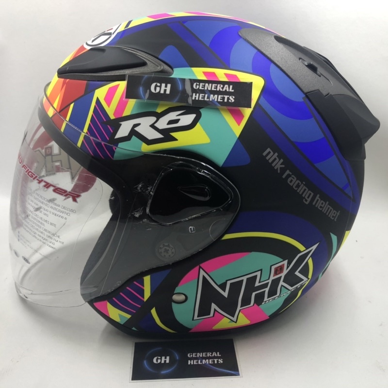 HELM NHK R6 MOTIF PIGMENT BLACK DOFF HITAM DOP HALF FACE