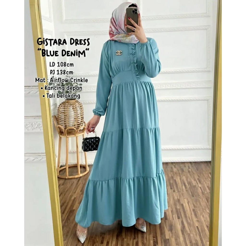 (MSB) GAMIS LIDYA RUFFLE MAXI DRESS BUSUI CRINCLE AIRFLOW