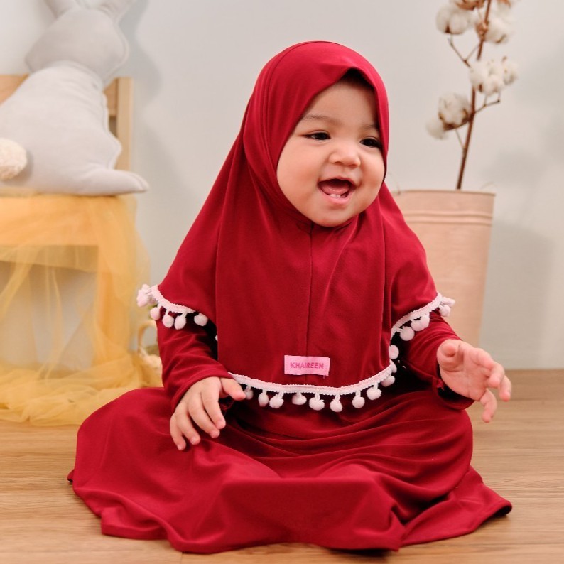 Gamis Bayi / Gamis Bayi Perempuan Pompom Khaireen Usia 0-5 Tahun / Gamis Anak