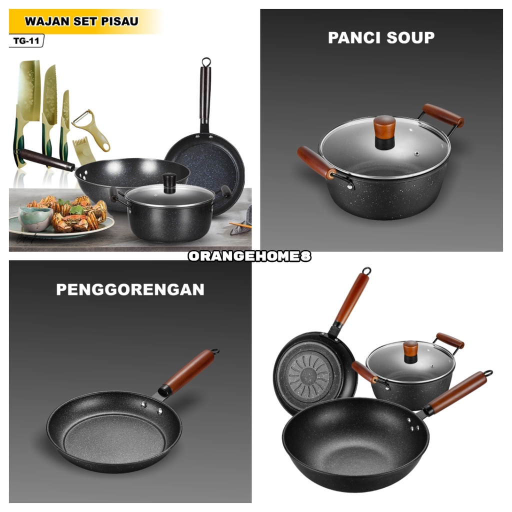 Panci teflon set lengkap teflon Warna Cookware Frypan Saucepan panci set 9 PCS