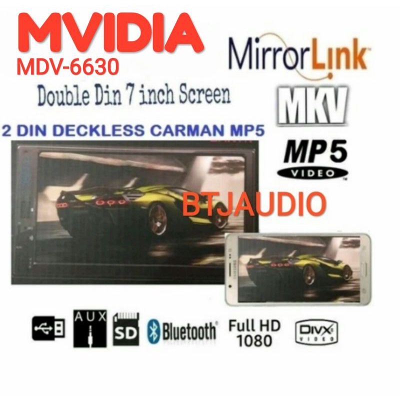 HEAD UNIT TAPE MOBIL DOUBLE DIN DECKLESS MVIDIA MP5 MIRRORLINK ANDROID, FULL HD 1080p