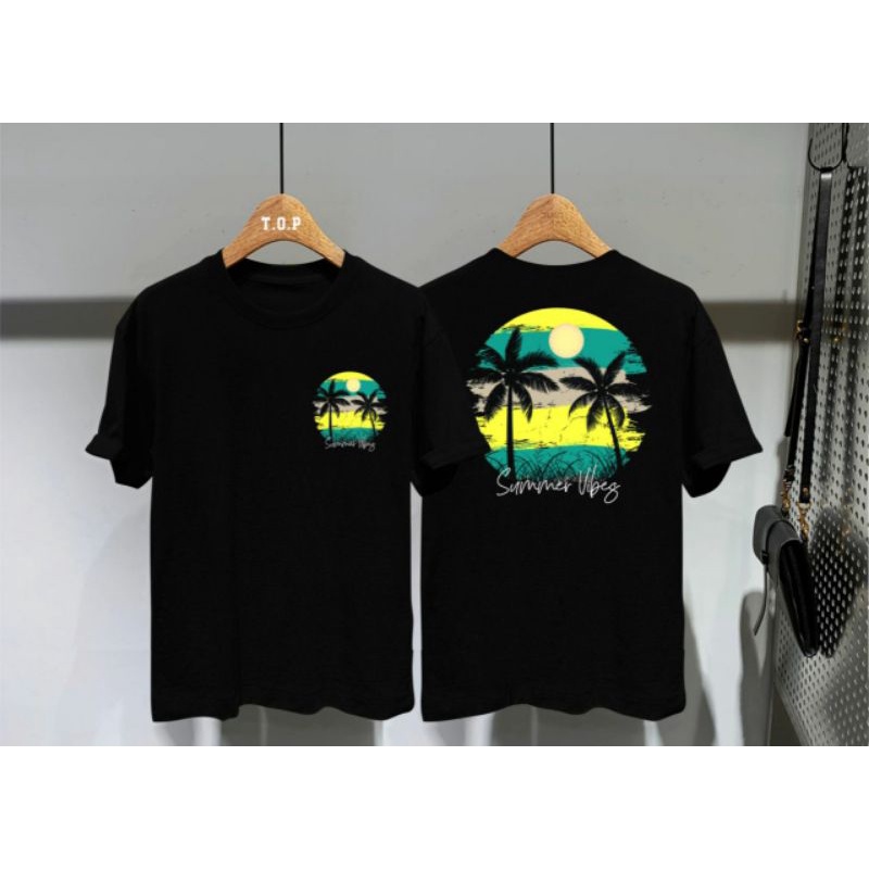 T-SHIRT BAJU KOS DISTRO PRIA SUMMER VIBES HITAM