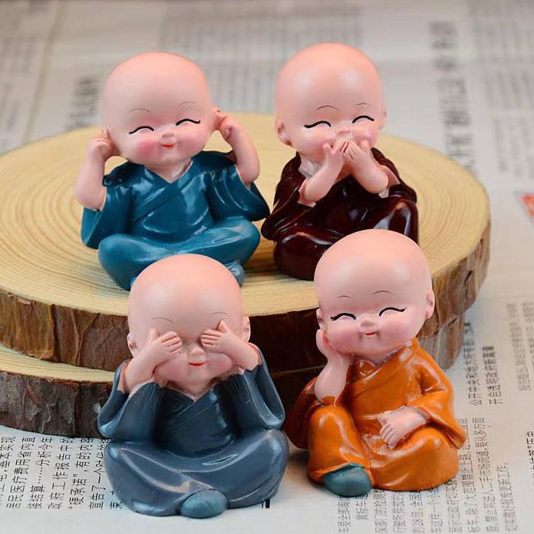 Dekorasi Mobil 4 Biksu Lucu Unik Mini