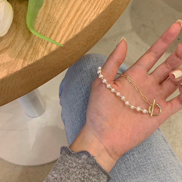 Korean Summer Pearl Stitching Bracelet Ins Trend Niche Design Sense New Light Luxury Exquisite Fashion Personality Jewelry Women