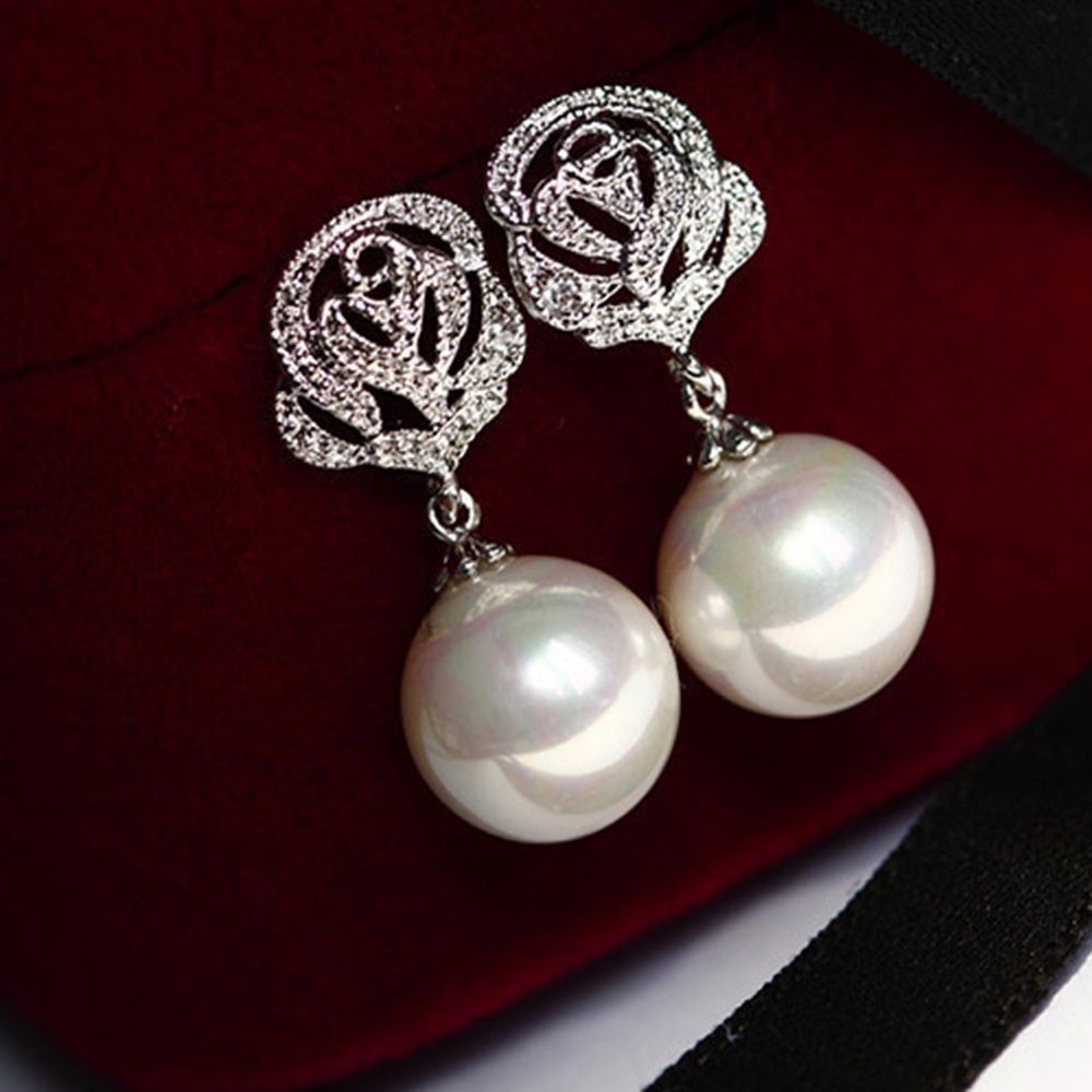 Earrings Anting Mewah Rose Flower Mutiara Anting Anting Perhiasan Pernikahan