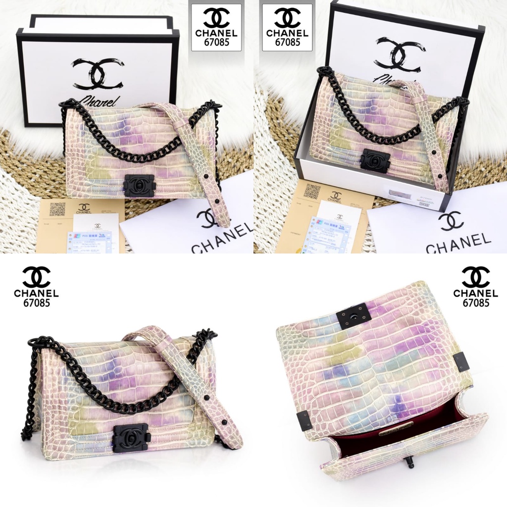 Tas CHANEL BOY CROCO RAINBOW 67085 ZXC 15 batam impor original fashion branded reseller sale