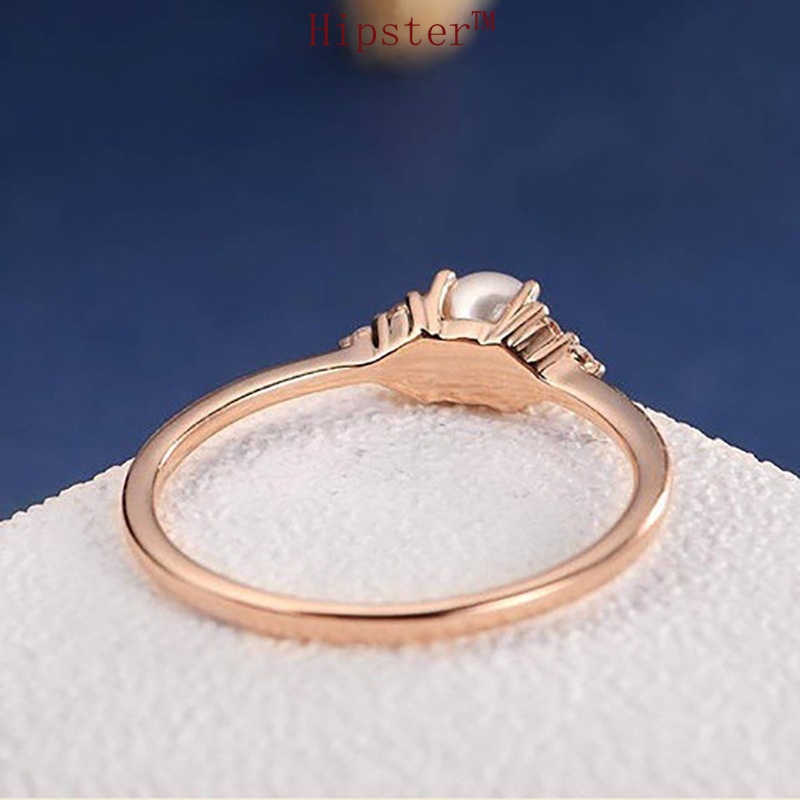 European and American New Elegant Simple Temperament Rose Gold Inlaid Diamond Pearl Ring