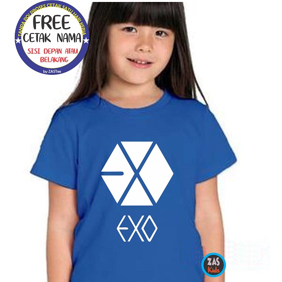 Kaos Band Anak Korea EXO Logo Free Cetak Nama/Tulisan Banyak Karakter