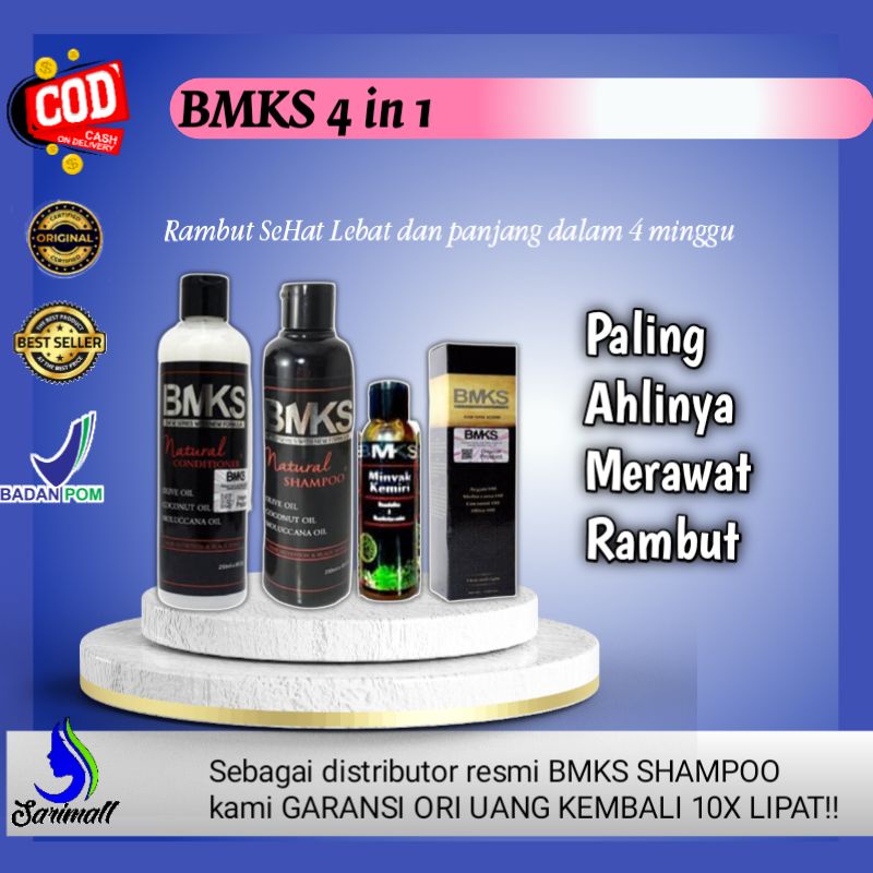 4in1 Paket Penumbuh Rambut Shampo+Kondisioner+Minyak+Tonic Ampuh dalam 2 Minggu | BMKS Kemiri ori