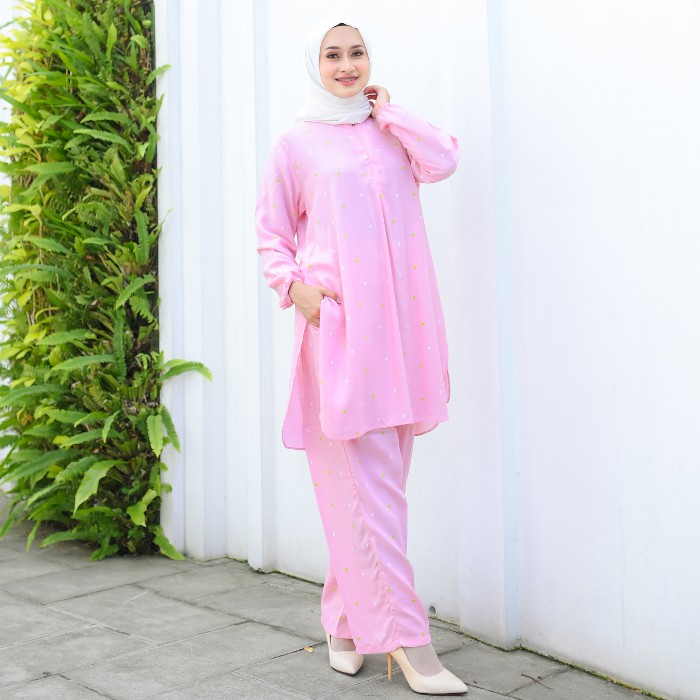 PAJAMAS SET CELANA BAJU MUSLIM ONE SET TEI DYE WANITA PIYAMA PAJAMAS-KG FEACH