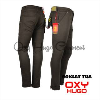  CELANA  CHINO  SLIM FIT PANJANG OXY HUGO WARNA  COKLAT  TUA  