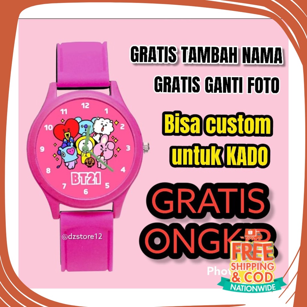 JAm Cewe Pink Bue Sky Gold Silver rubber Anti karat Air / Jam Tangan Anak Perempuan Wanita BT21 Full