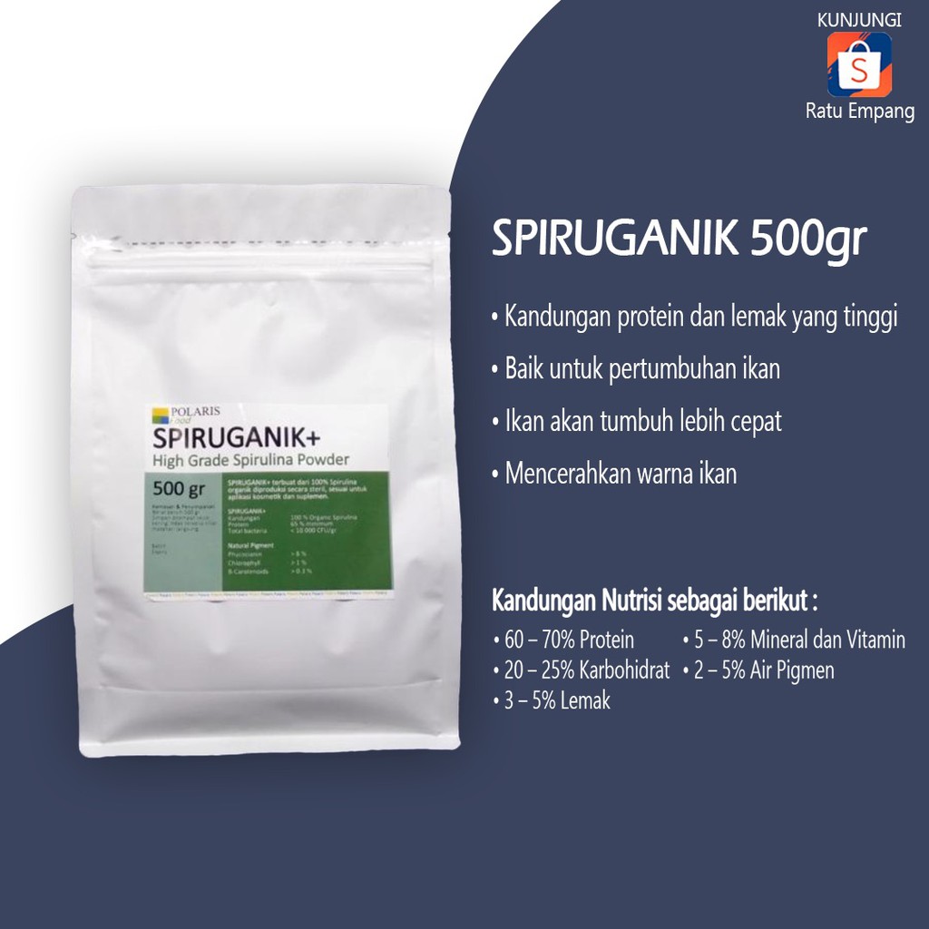 SPIRULINA IKAN 500 GR / BUBUK SPIRULINA / SPIRULINA POWDER / SPIRUGANIK / MAKANAN IKAN HIAS
