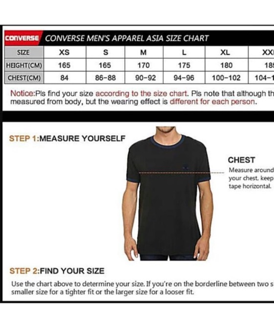 converse jacket size chart