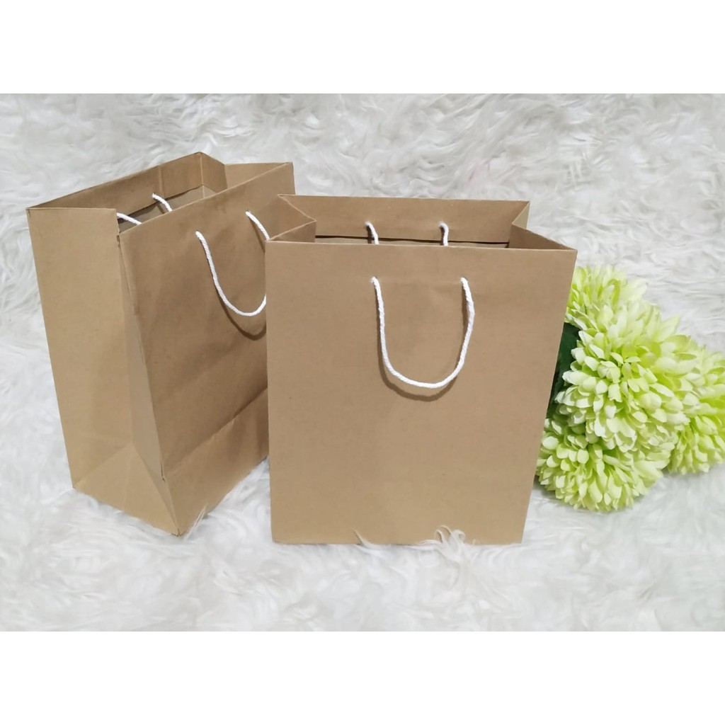 PAPER BAG uk M 19.5x12x25 Tas Kertas Polos Samson Craft Coklat Bingkisan Souvenir Ulang Tahun Anak Birthday PBM-1