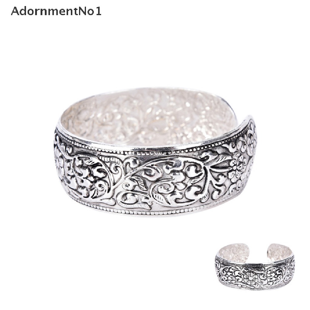 (AdornmentNo1) Gelang Bangle Cuff Silver Tibet Motif Ukiran Bunga Untuk Wanita