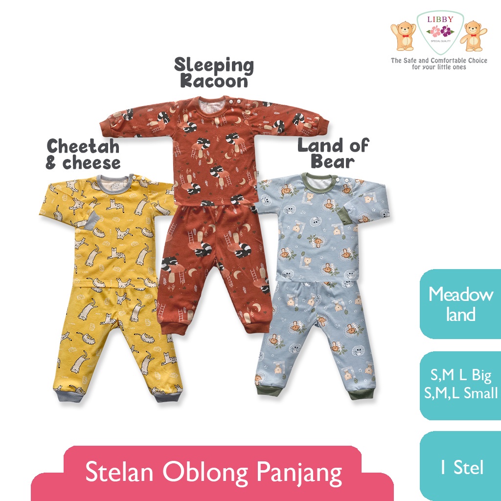 LIBBY Motif Boy Girl Setelan Oblong Panjang - Celana Panjang Piyama Kancing Bahu Anak Kecil Libby