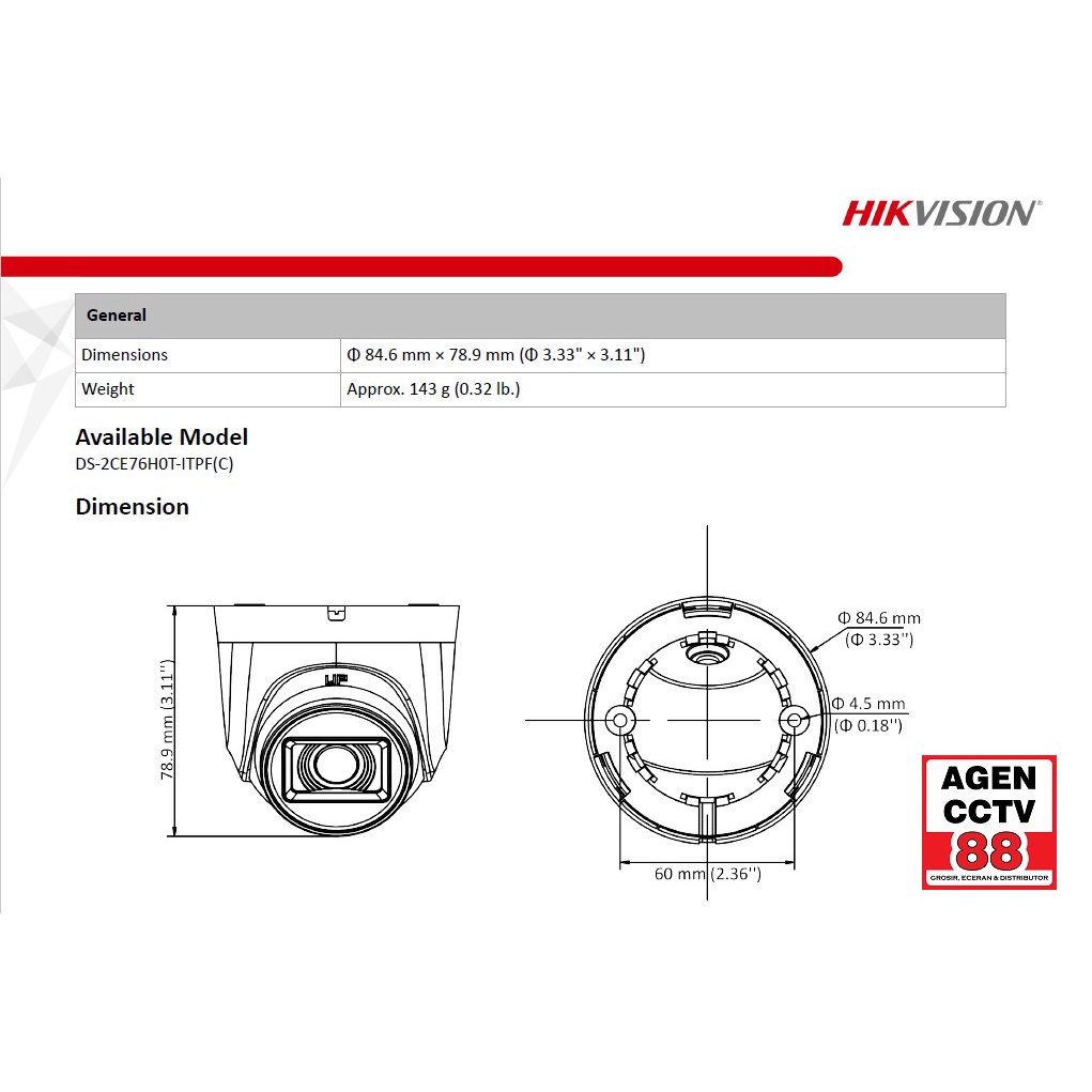 Kamera CCTV Indoor HIKVISION DS-2CE76H0T-ITPF 5MP Promo Bonus 2 BNC