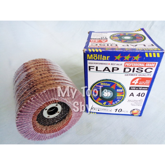 (Harga 1 kotak) Gerinda Amplas / Kertas Gosok Susun / Flap Disc 4” Mollar
