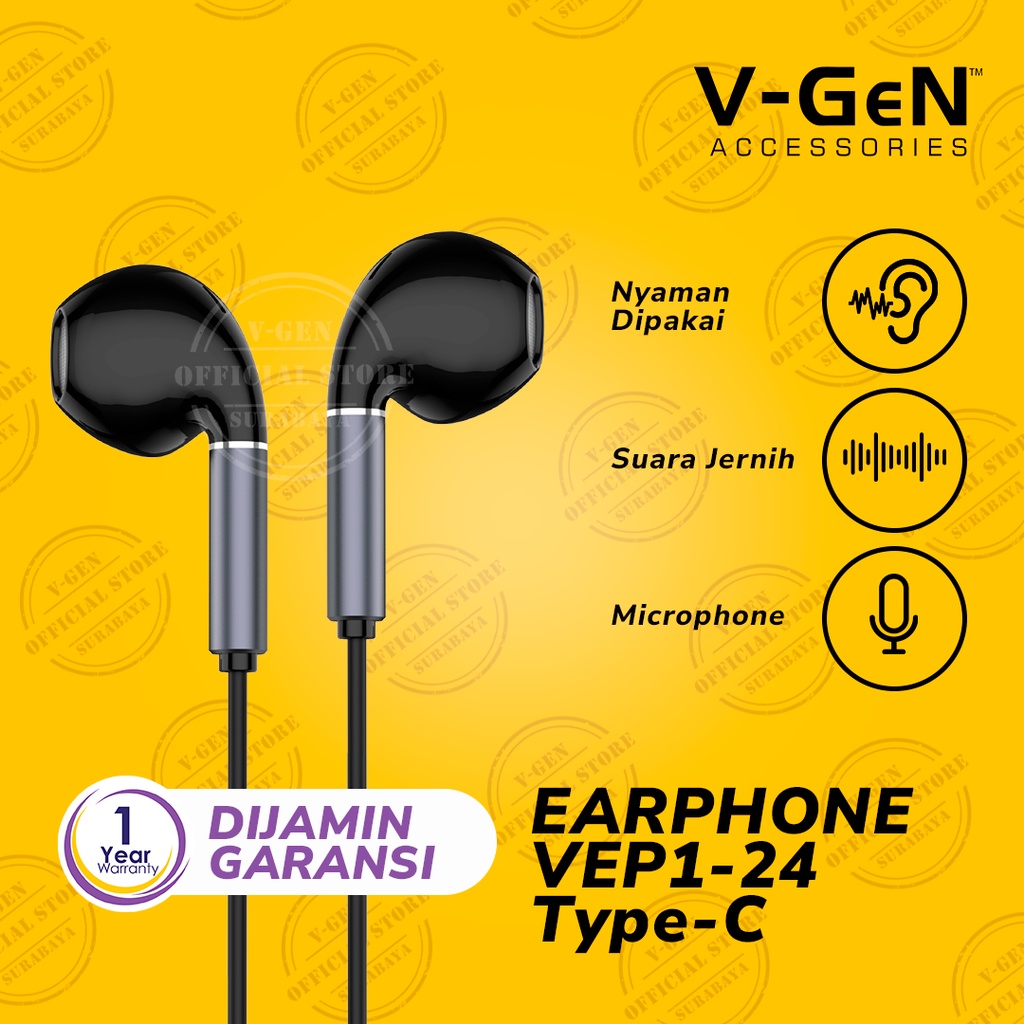 Handsfree V-GeN VEP1-24 Wired Earphone Type C Deep Bass Stereo Sound