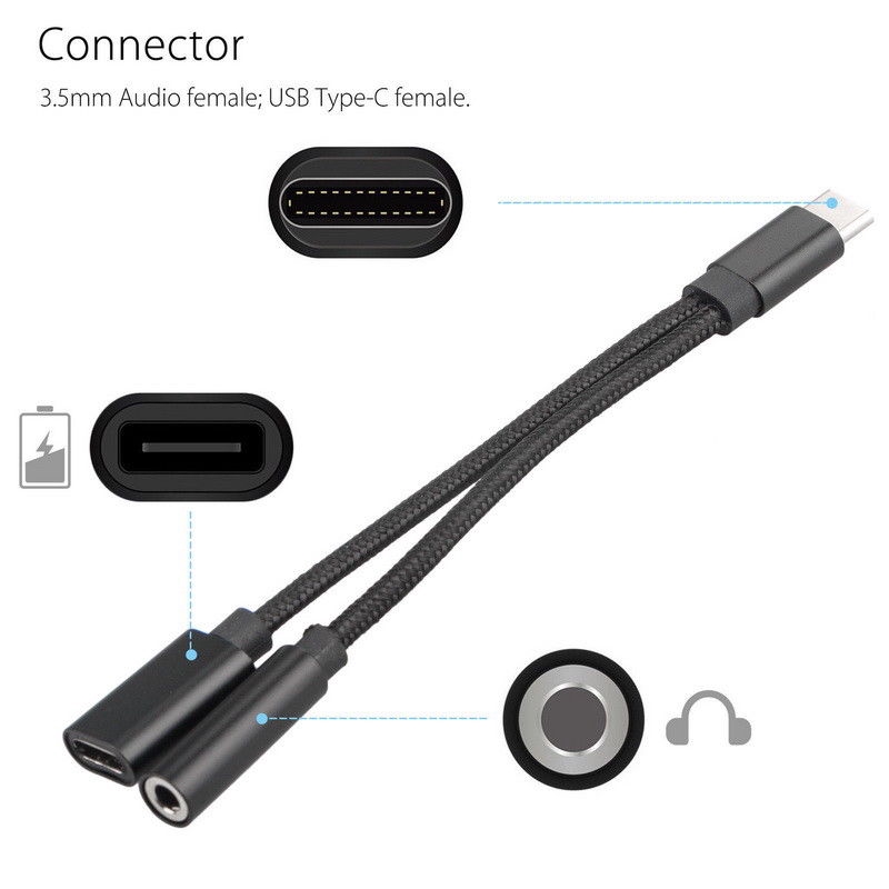 Splitter USB-C Tipe C Ke 3.5mm Aux Audio Headphone Charging Cable Adapter Jack Chargers