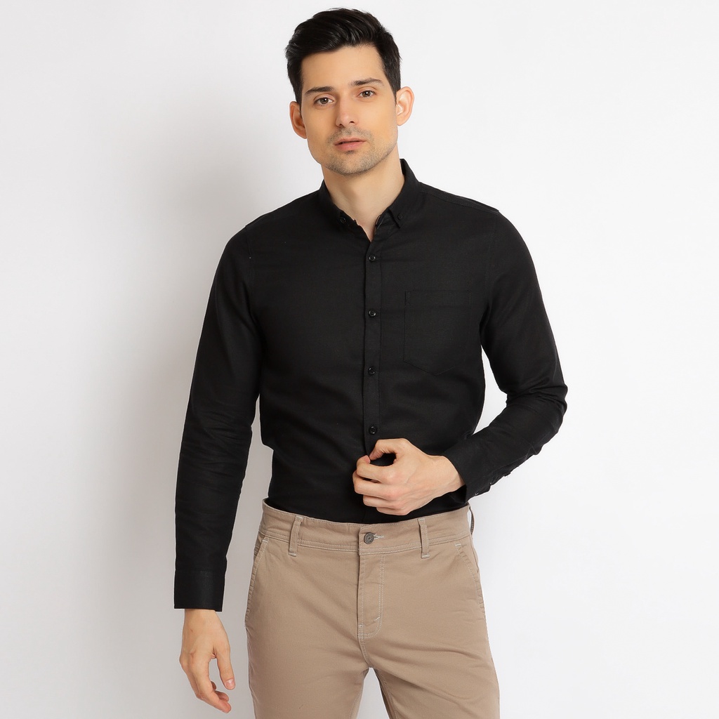 Menfashionhouse Kemeja Polos Pria Hitam Lengan Panjang Slimfit Basic