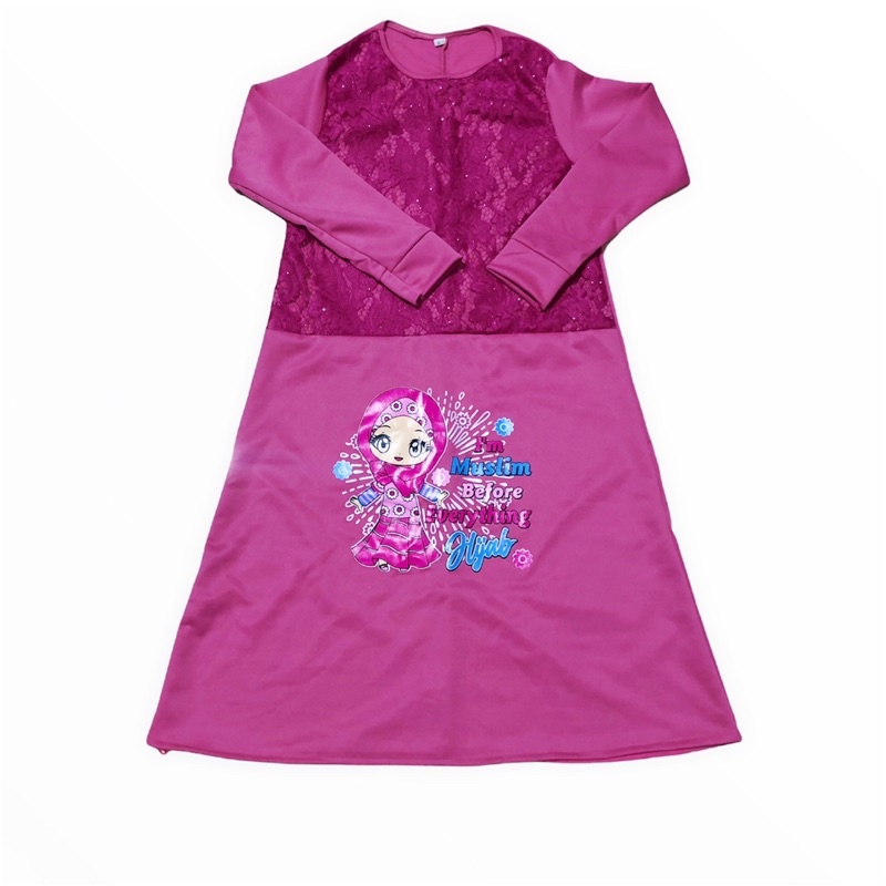 gamis anak untuk umur 4-11 tahunan / baju muslim anak / gamis anak murah / gamis anak print gambar I ‘ M Muslim kombinasi Brukat