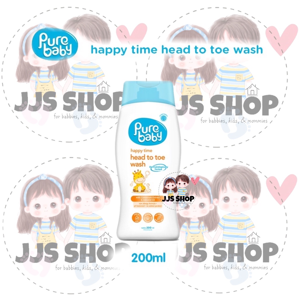 PURE BABY PUREBABY HAPPY TIME HEAD TO TOE WASH 2IN1 200ML SHAMPO SABUN MANDI ANAK BAYI