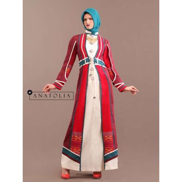 Gamis Tuneeca T-0316007 Gamis Merah Putih Gamis Wanita  kekinian