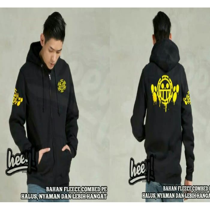 JAKET ANIME /  JAKET TRAFALGAR / JAKET PRIA KEREN / SWEATER JAKET ANIME TRAFALGAR LAW LOGO
