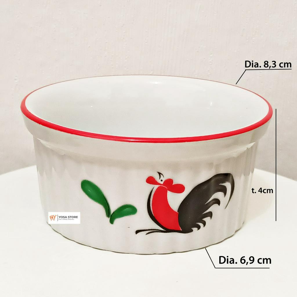 Mangkok Keramik Ramekin Bowl Ayam Jago Cupcake, Wadah  Kecil 1 Pc