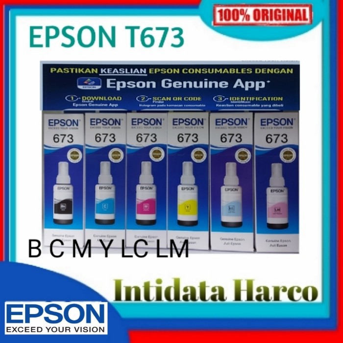 TINTA BOTOL EPSON T 673 / T673 BLACK CYAN MAGENTA YELLOW LIGHT CYAN LIGHT MAGENTA...JAMIN ORIGINAL 1