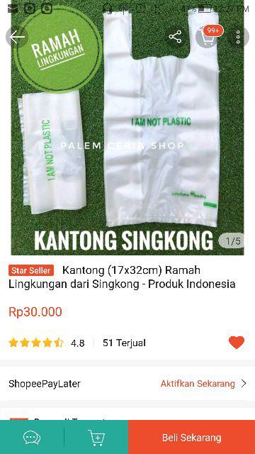 Kantong (17x32cm) Ramah Lingkungan Dari Singkong - Produk Indonesia