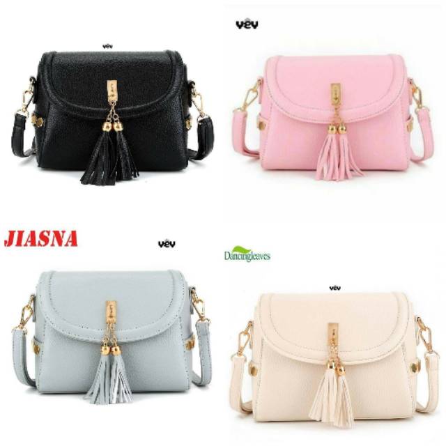 TAS SELENDANG WANITA LUCU FRINGE LONCENG MODEL SLINGBAG KAMPUS KULIAH SANTAI MAIN MALL IMPORT
